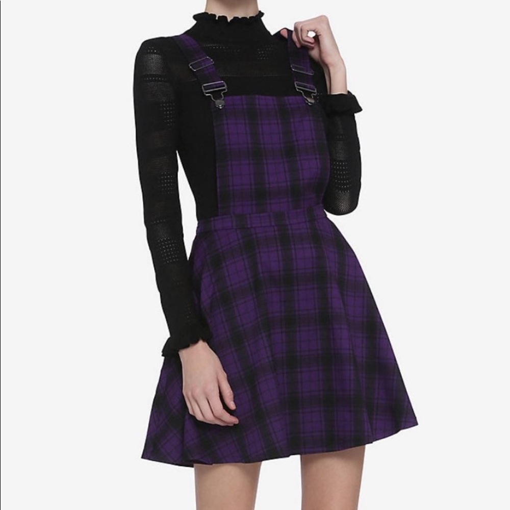 NWT Black and Purple Plaid Skirt Overall
